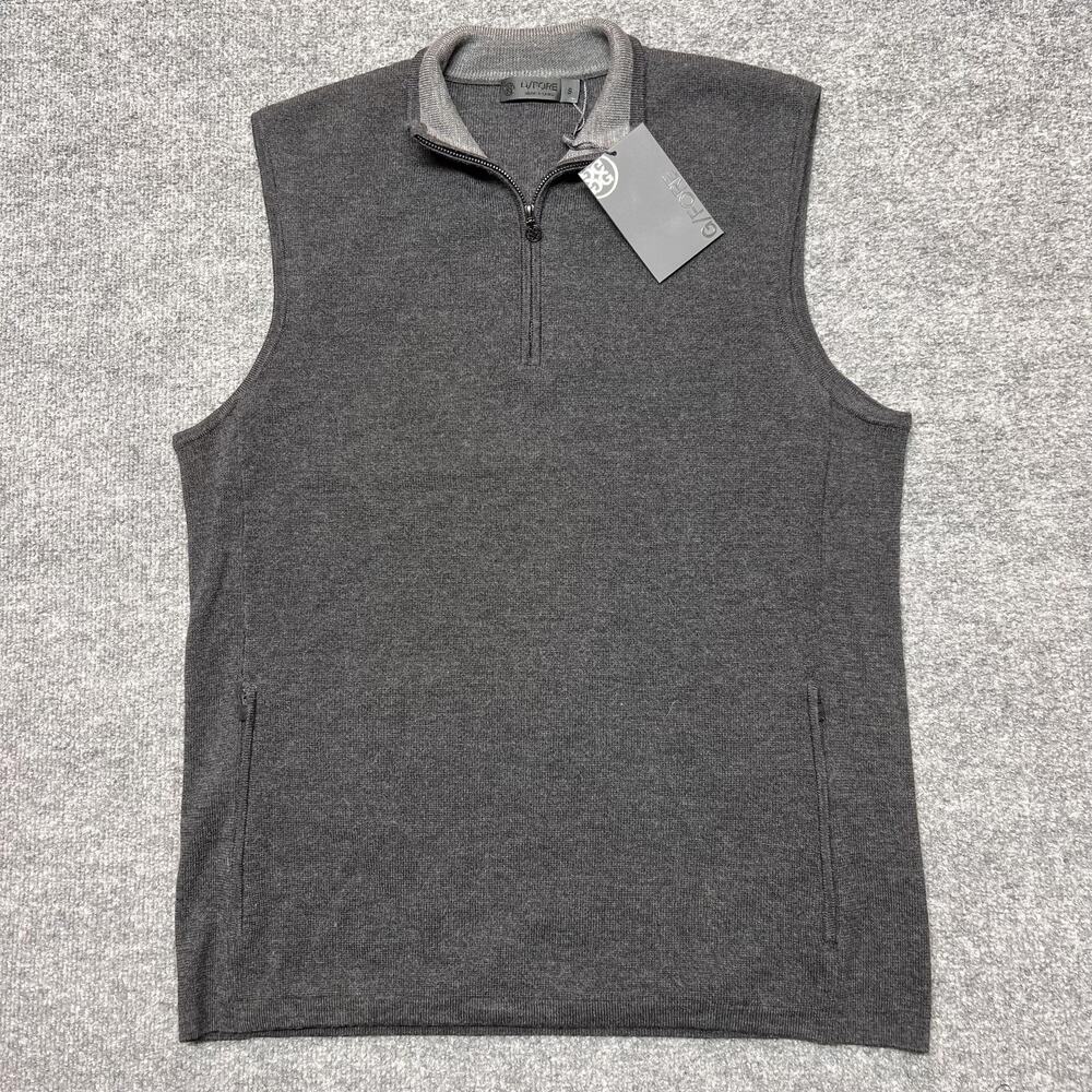 G/FORE Sweater Vest Men Small Gray Merino Wool 1/4 Zip Mock Neck Golf Tech Lined